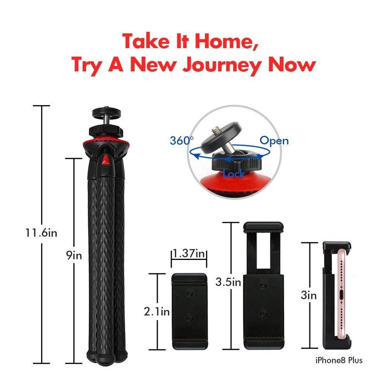 Fotopro UFO2 11'' Gorilla Tripod for Smartphone with Phone Mount | Waterproof Tripod for Time-Lapse Photography 360° Spherical for GoPro | Flexible Gorilla Stand for DSLR&Action Camera | Payload 0.8kg - Image 4