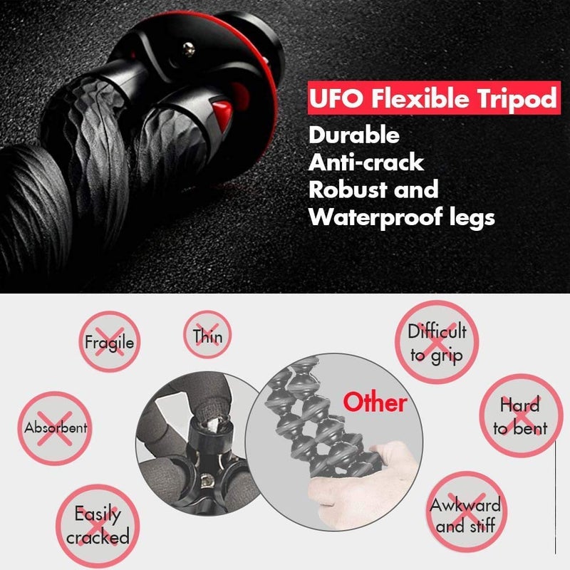 Fotopro UFO2 11'' Gorilla Tripod for Smartphone with Phone Mount | Waterproof Tripod for Time-Lapse Photography 360° Spherical for GoPro | Flexible Gorilla Stand for DSLR&Action Camera | Payload 0.8kg - Image 3