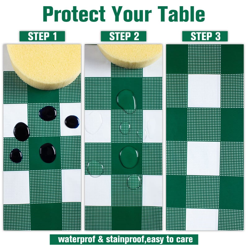 Kesfey 12 Packs Green and White Checkered Tablecloths Party Picnic Disposable Table Covers 54 ? 108 Inches Splashproof Plastic Checkered Gingham Tablecover for Outdoor Dinners Party Retro Celebrations - Image 4