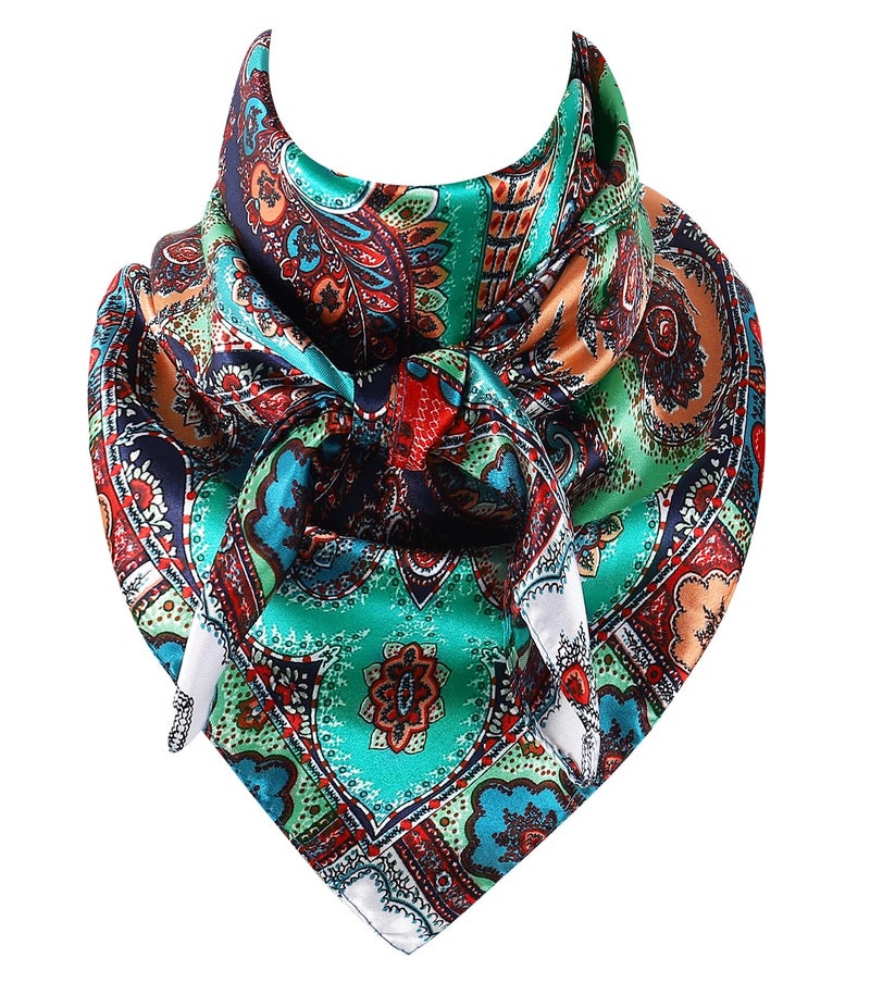GERINLY Boho Wild Rag Scarves Ethnic, Western Bandana 35 Inch, Cowboy Gift Accessories(PeacockBlue) - Image 1