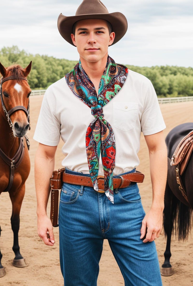 GERINLY Boho Wild Rag Scarves Ethnic, Western Bandana 35 Inch, Cowboy Gift Accessories(PeacockBlue) - Image 4