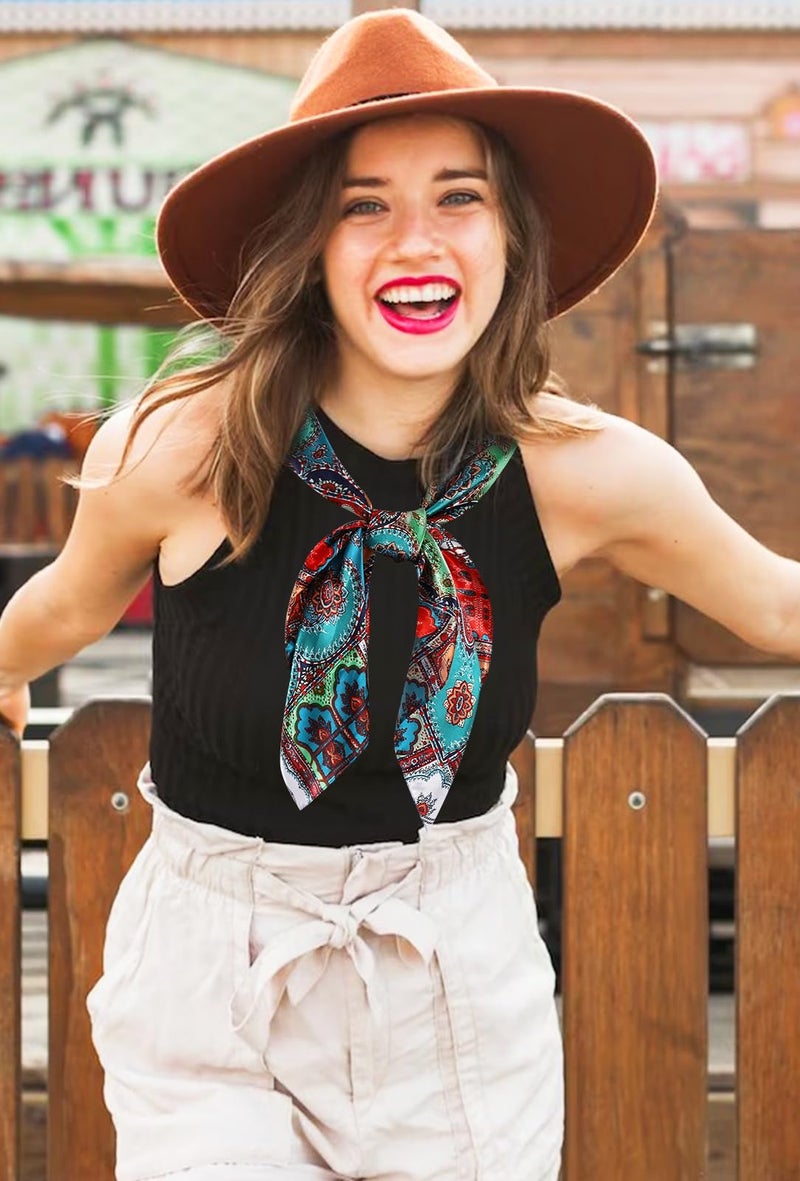 GERINLY Boho Wild Rag Scarves Ethnic, Western Bandana 35 Inch, Cowboy Gift Accessories(PeacockBlue) - Image 5