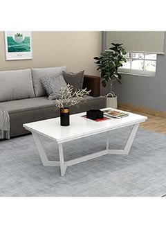 RIGID Steel Rectangular Coffee Table with Wooden Top
 White 45x120x60cm  - Image 1