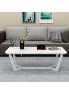 RIGID Steel Rectangular Coffee Table with Wooden Top
 White 45x120x60cm  - Image 4