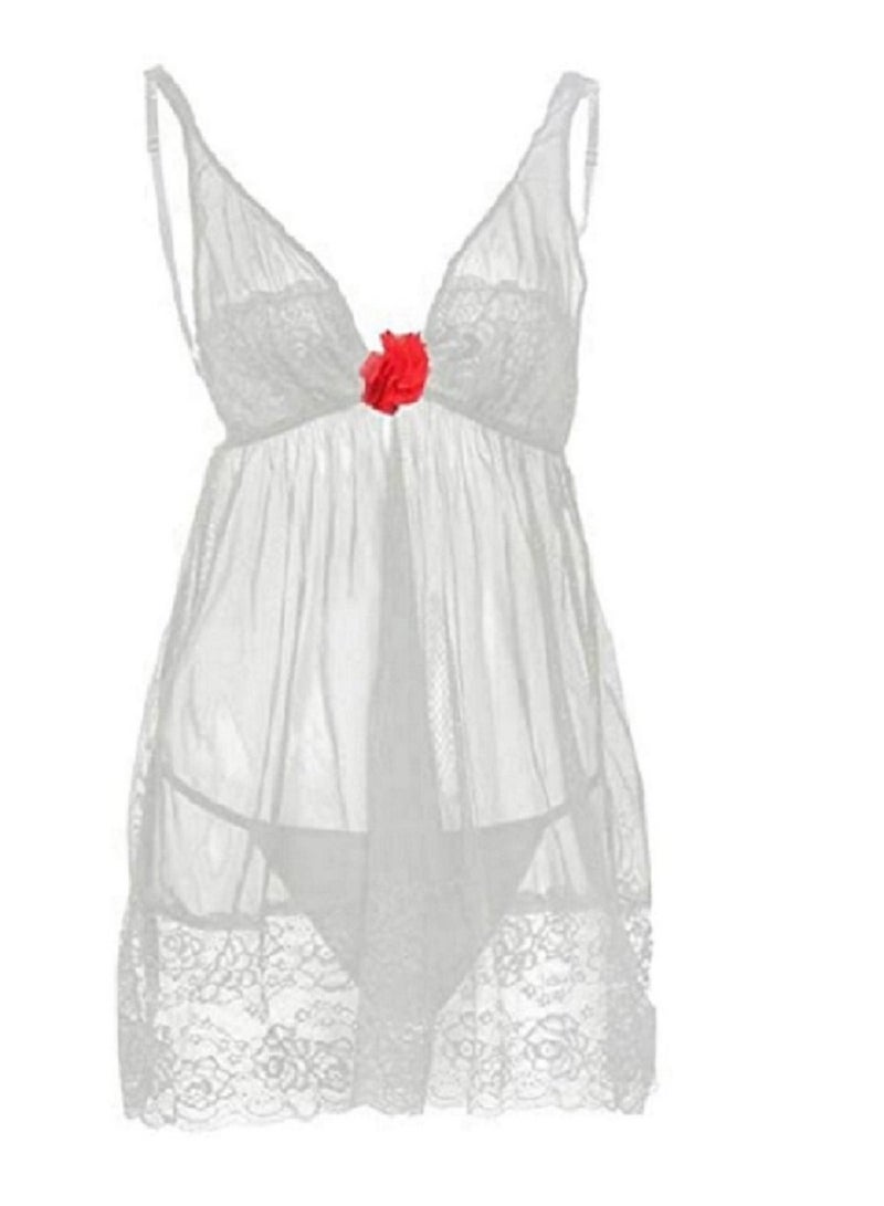 Women Lace Trim Cami  Spaghetti Strap Mini  Sleepwear Dress  - Image 1