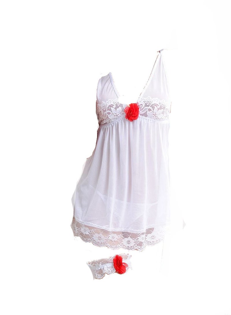 Women Lace Trim Cami  Spaghetti Strap Mini  Sleepwear Dress  - Image 4
