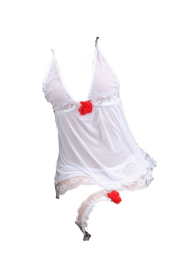 Women Lace Trim Cami  Spaghetti Strap Mini  Sleepwear Dress  - Image 5