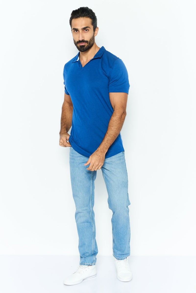 Men Regular Fit Solid Short Sleeve Polo Shirt, Blue