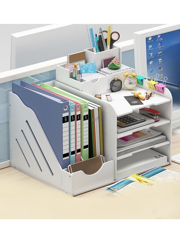 MIXDE Office Supplies Desktop File Shelves Drawer Bookshelf Multi-Layer Folder Storage Box 