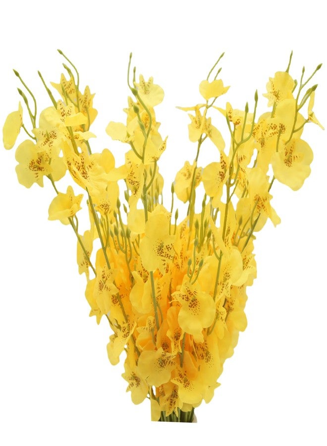 JOJAZE 10Pcs Artificial Flowers Orchids Silk Flowers Fake Orchid in Bulk Artificial Orchids Flowers Long Stem 20" Yellow Dancing Orchids Flower for Wedding Home Office Party Vase Table Centerpiece - Image 1
