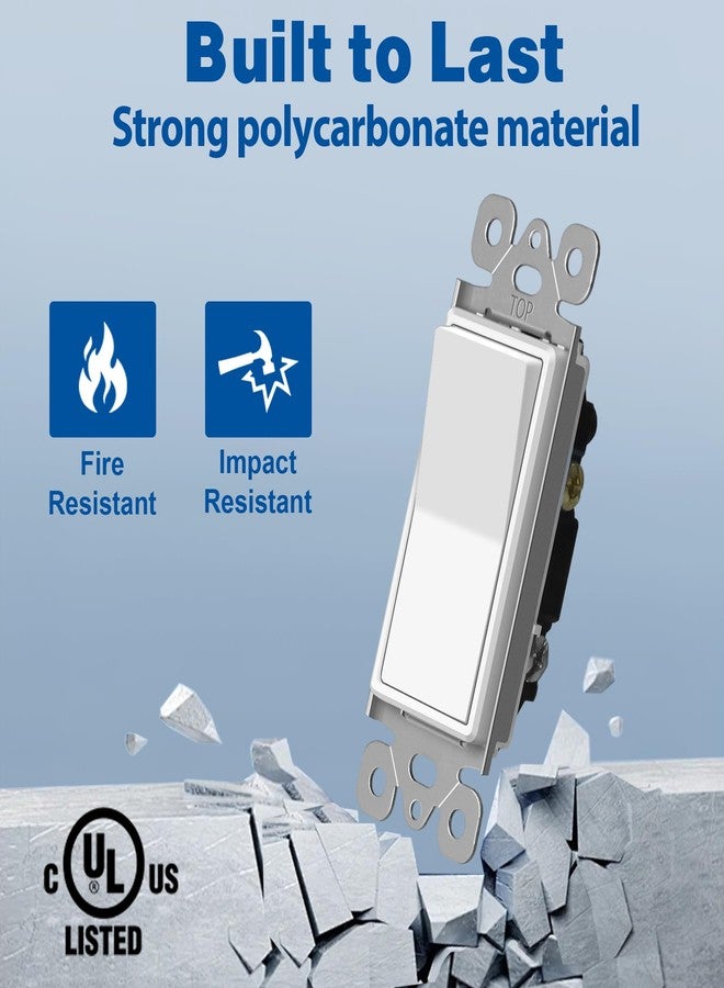 CML Hardware (20 Pack) CML 3 Way Decorator Paddle Rocker Wall Light Switch, Single Pole or Three Way, 15A 120/277V, On/Off Interrupter, UL Listed, White - Image 4