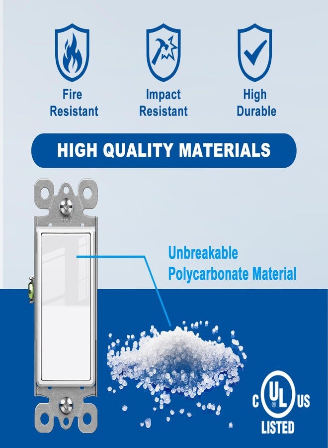 CML Hardware (20 Pack) CML 3 Way Decorator Paddle Rocker Wall Light Switch, Single Pole or Three Way, 15A 120/277V, On/Off Interrupter, UL Listed, White - Image 3