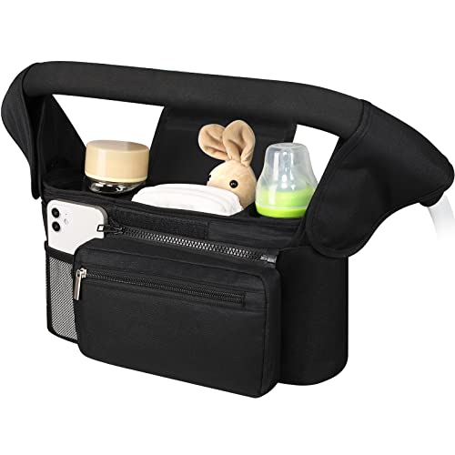 Accmor Universal Stroller Organizer with Insulated Cup Holder Detachable Phone Bag and Shoulder StrapStroller Bag Caddy Organizer Accessories Fits for Uppababy Baby Jogger Britax Strollers
