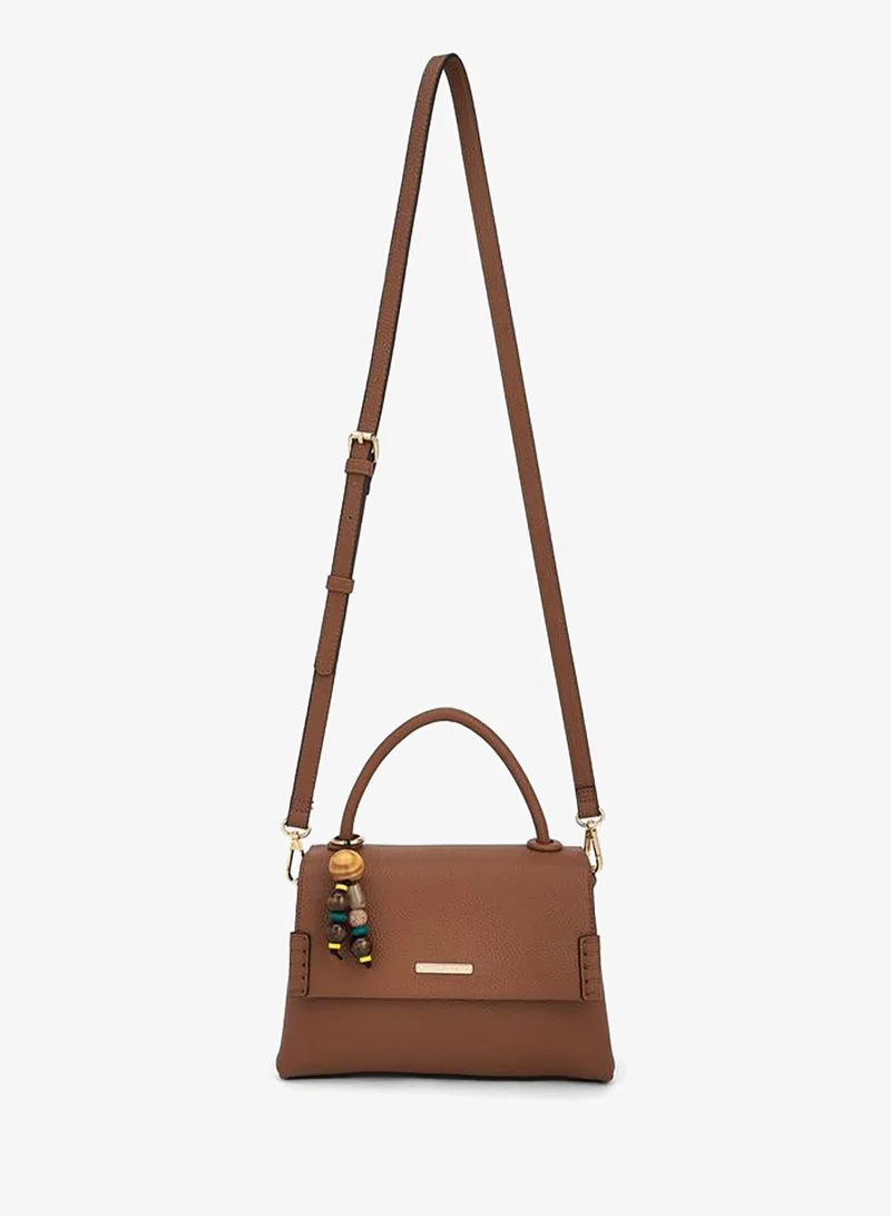 Celeste Textured Satchel Bag with Bag Charm