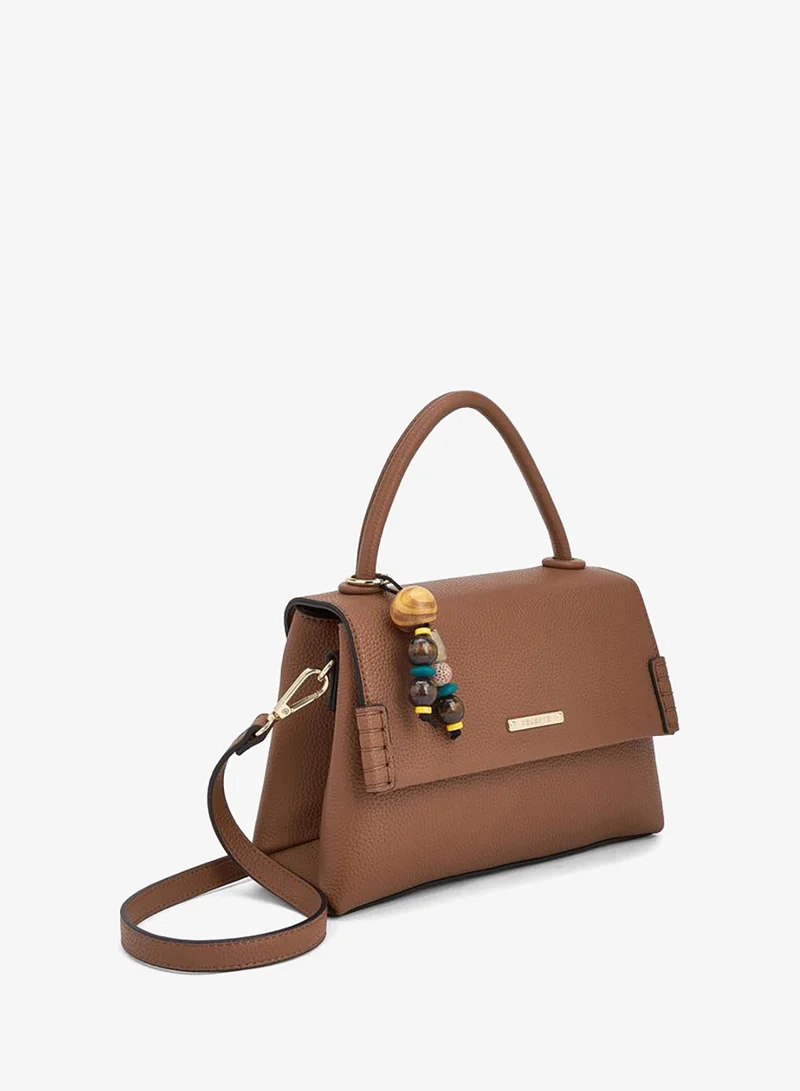 Celeste TAN Textured Satchel Bag with Bag Charm for Women | Best Price UAE