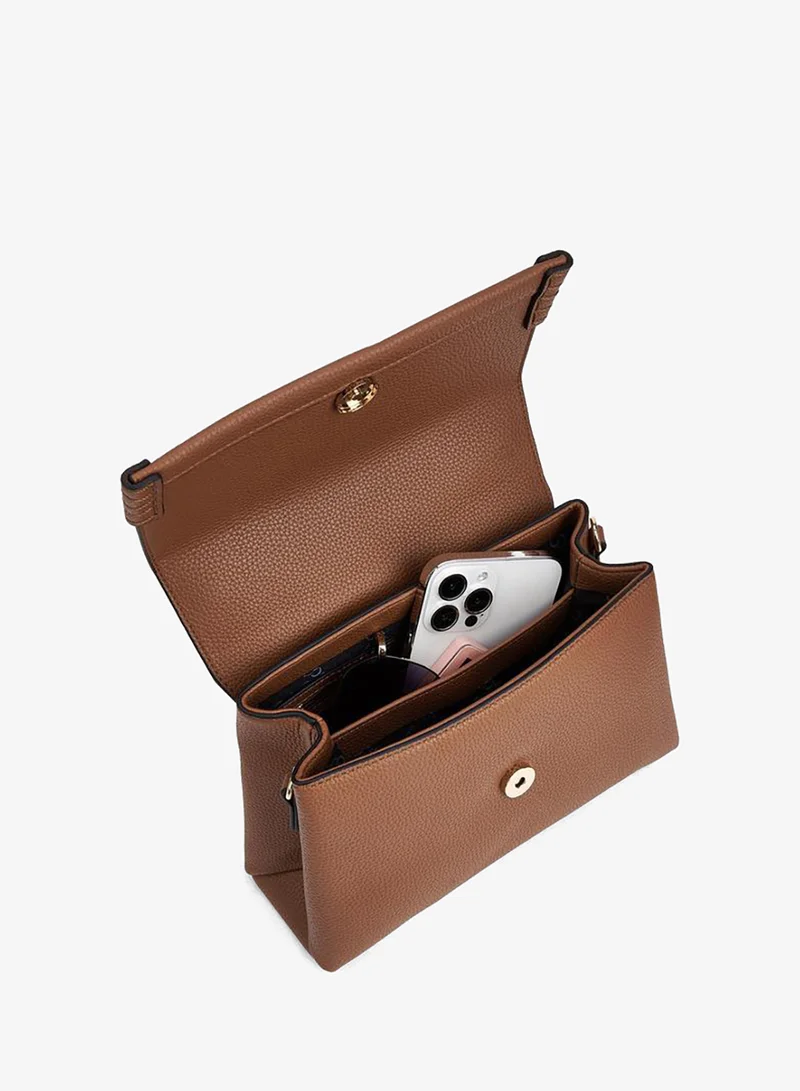 Celeste TAN Textured Satchel Bag with Bag Charm for Women | Best Price UAE