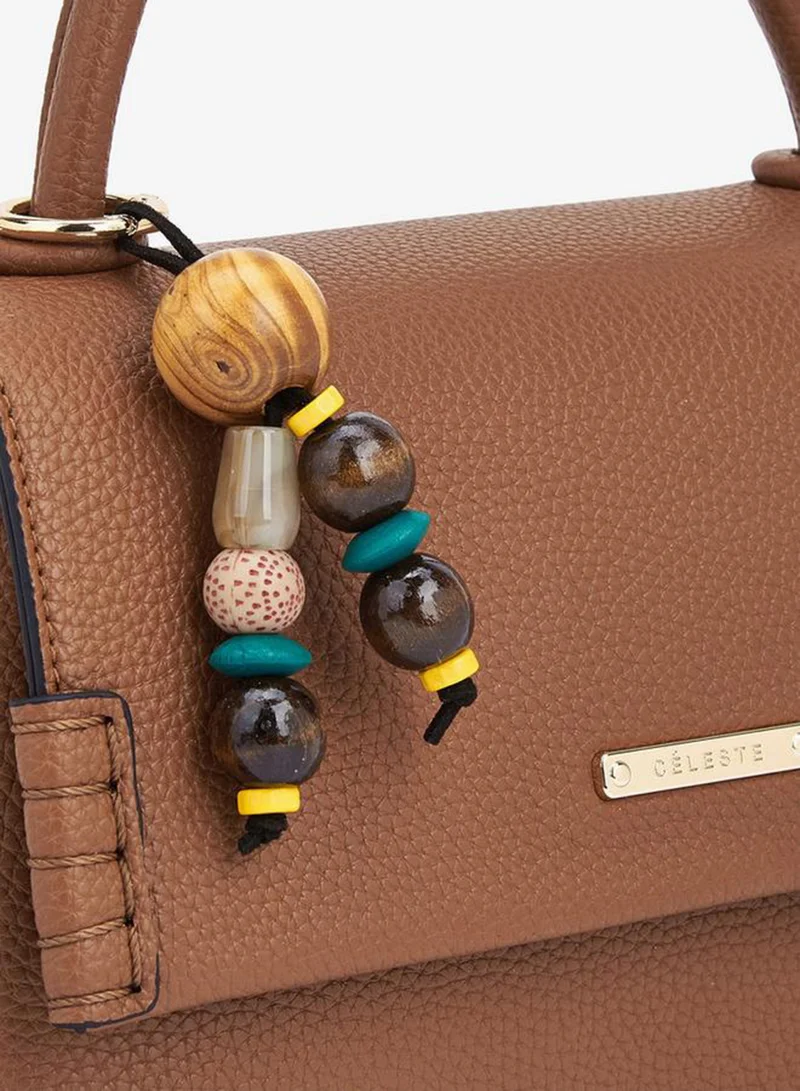 Celeste TAN Textured Satchel Bag with Bag Charm for Women | Best Price UAE