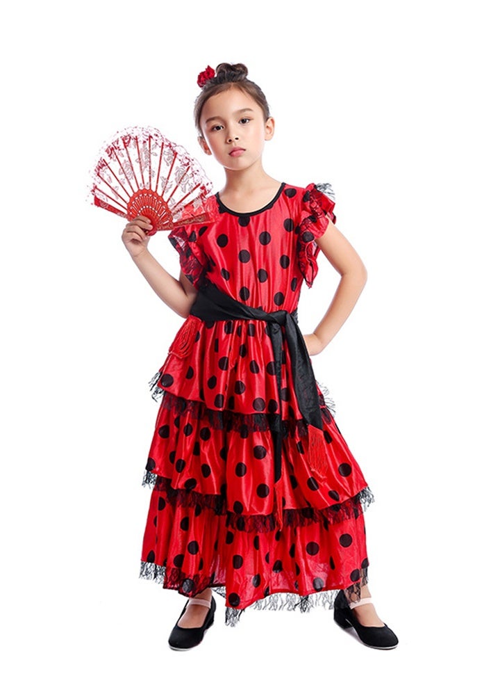 Al Aoyama Girls Spanish Flamenco Dress Costume, Traditional Ruffle Dance Fancy Outfit for Kids Performance & Halloween Party - Image 1