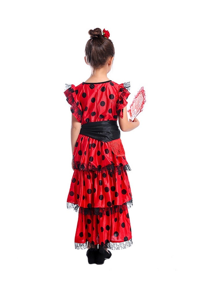 Al Aoyama Girls Spanish Flamenco Dress Costume, Traditional Ruffle Dance Fancy Outfit for Kids Performance & Halloween Party - Image 2