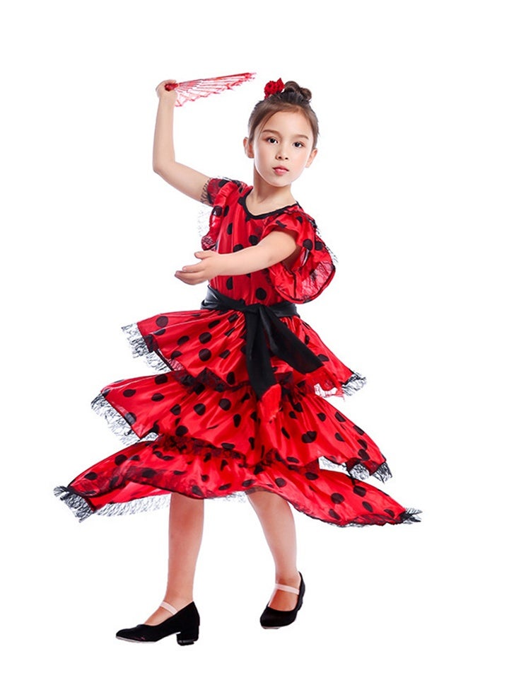 Al Aoyama Girls Spanish Flamenco Dress Costume, Traditional Ruffle Dance Fancy Outfit for Kids Performance & Halloween Party - Image 3