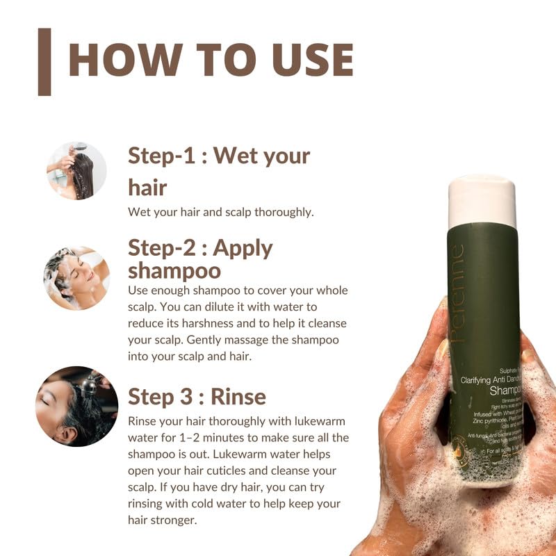Perenne Sulphate-Free Clarifying Shampoo |Anti Dandruff Shampoo | Reduces Up to 100% Dandruff and Strengthens Hair | Dermatologist Tested | For Women And Men | 250ml - Image 4