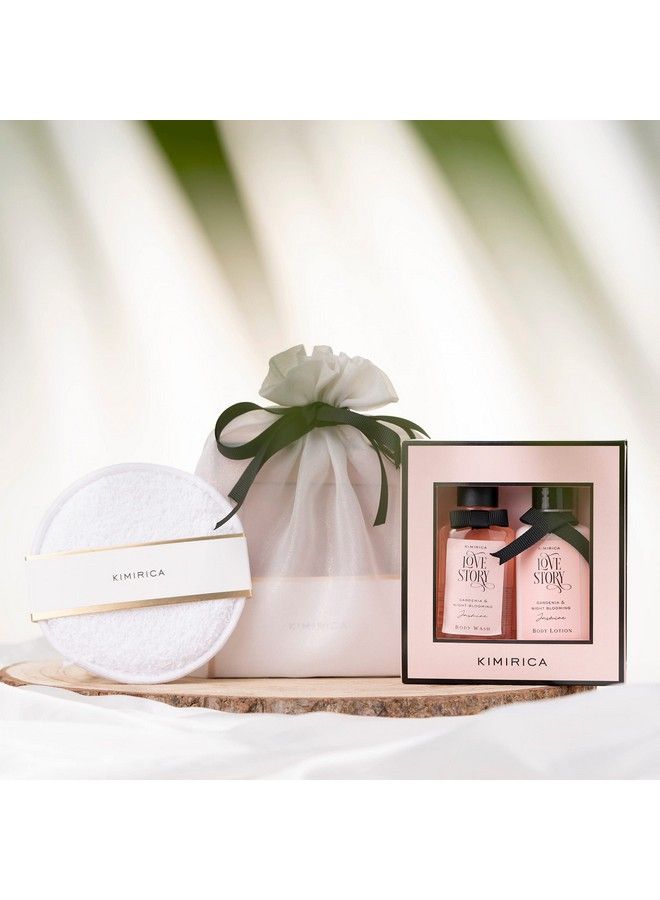 KIMIRICA "Nothing But Love Story" Duo Potli Cute Gift Set ; Gift Hamper For Birthday & All Special Occasions ; Romantic Notes Of Gardenia And Night Blooming Jasmine; Shower Gel Body Lotion ; Loofah Inside  - Image 5