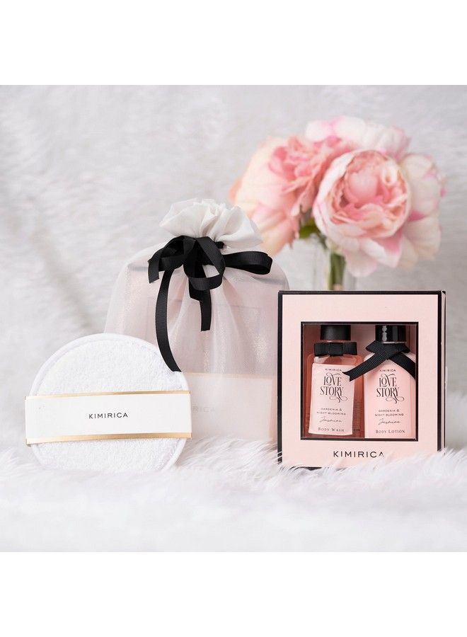 KIMIRICA "Nothing But Love Story" Duo Potli Cute Gift Set ; Gift Hamper For Birthday & All Special Occasions ; Romantic Notes Of Gardenia And Night Blooming Jasmine; Shower Gel Body Lotion ; Loofah Inside  - Image 4