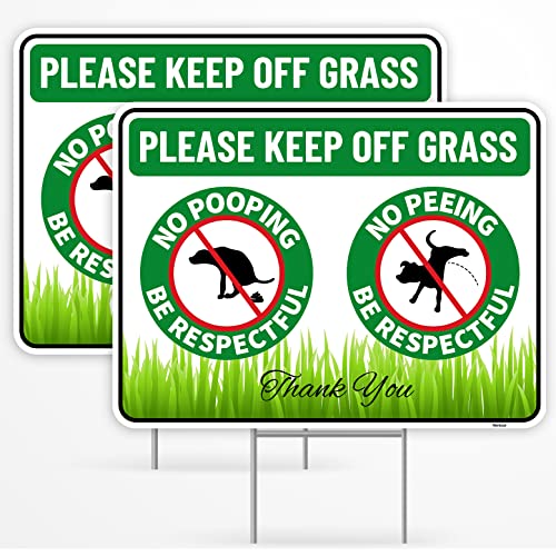 Venicor 2PC No Poop or Pee Dog Sign with Stakes, 12 Inches by 9 Inches - Corrugated Plastic - Keep Dogs Off Lawn - Curb Your Dogs Grass Lawn Yard Repellent - Image 1
