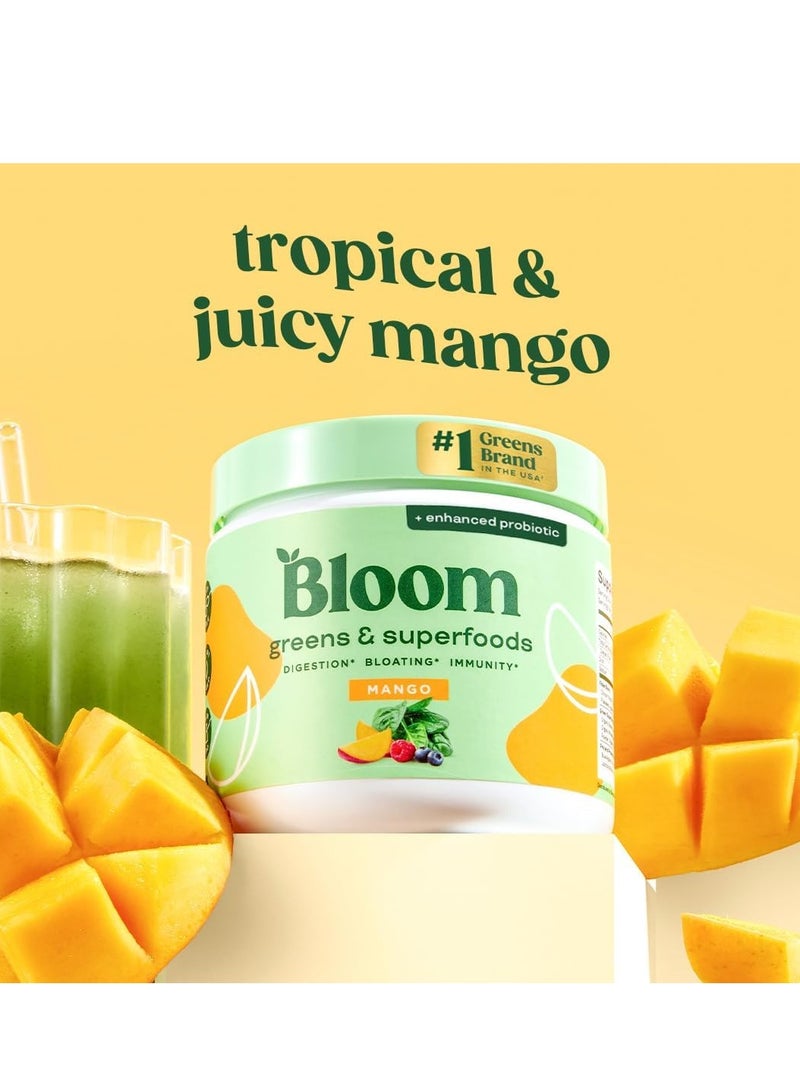 بلوم التغذية مسحوق بلوم نيوترشن سوبرفود جرينز، إنزيمات هضمية مع البروبيوتيك والبريبايوتكس، صحة الأمعاء، تخفيف الانتفاخ للنساء، كلوريلا، مزيج عصير أخضر مع مسحوق جذر البنجر، 30 سولفاغرام، مانجو - Image 2