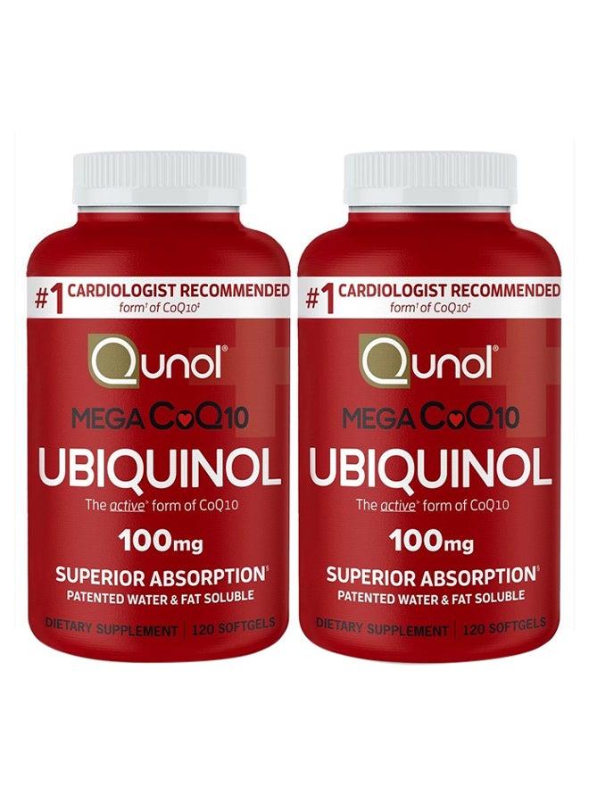 Qunol 2 Pack Mega Ubiquinol Coq10 100 Mg Softgels Active Form Of Coenzyme Q10 For Heart Health 8 Month Supply 240 Count - Image 1