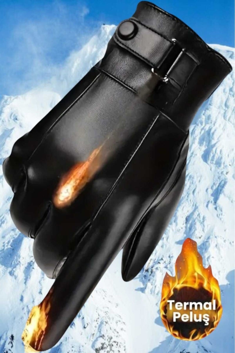 Tezzgelsin Men's Water and Windproof Vegan Leather Thermal Gloves Men's Gloves  - Image 1