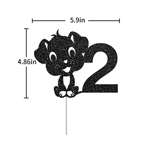 Festiko®Dog Two Cake Topper, Happy 2nd Birthday Cake Decor, It's My Barkday Party Decoration, Puppy Birthday Party Supplies, Pet Dog Themed - Black Glitter - Image 3