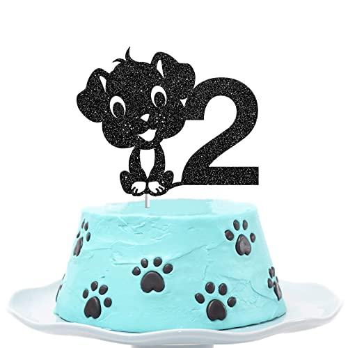 Festiko®Dog Two Cake Topper, Happy 2nd Birthday Cake Decor, It's My Barkday Party Decoration, Puppy Birthday Party Supplies, Pet Dog Themed - Black Glitter - Image 1