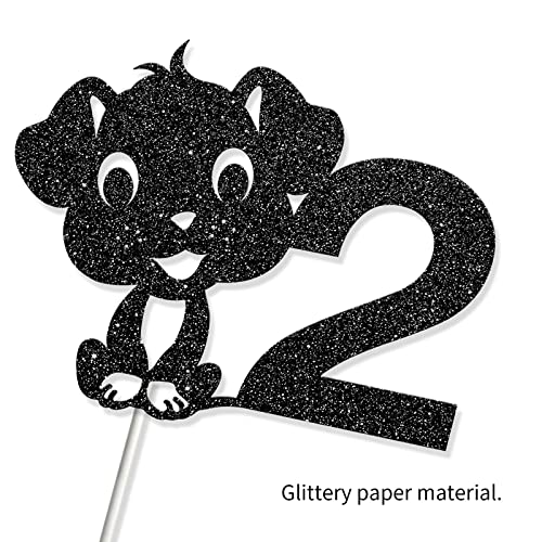 Festiko®Dog Two Cake Topper, Happy 2nd Birthday Cake Decor, It's My Barkday Party Decoration, Puppy Birthday Party Supplies, Pet Dog Themed - Black Glitter - Image 2