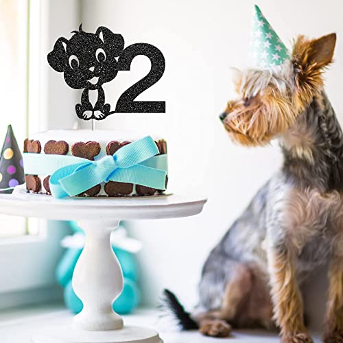 Festiko®Dog Two Cake Topper, Happy 2nd Birthday Cake Decor, It's My Barkday Party Decoration, Puppy Birthday Party Supplies, Pet Dog Themed - Black Glitter - Image 5