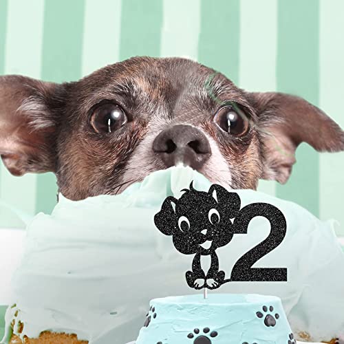 Festiko®Dog Two Cake Topper, Happy 2nd Birthday Cake Decor, It's My Barkday Party Decoration, Puppy Birthday Party Supplies, Pet Dog Themed - Black Glitter - Image 4
