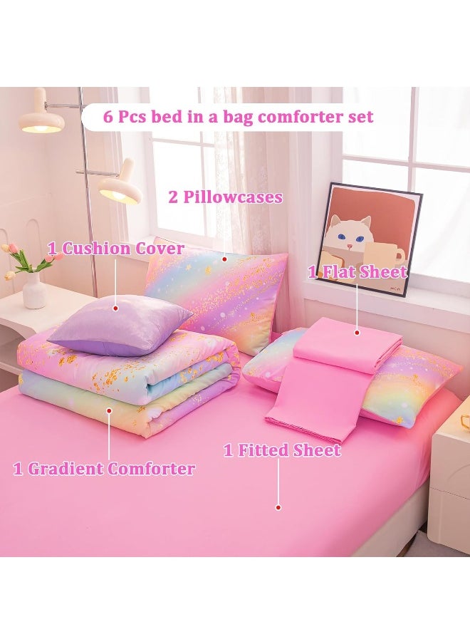 Generic BQH Full Size Bedding Sets Kids Bedding Sets for Girls, Galaxy Bedding 6 Pieces Bed in A Bag Full Size, Glitter Colorful Comforter for Girls  - Image 2