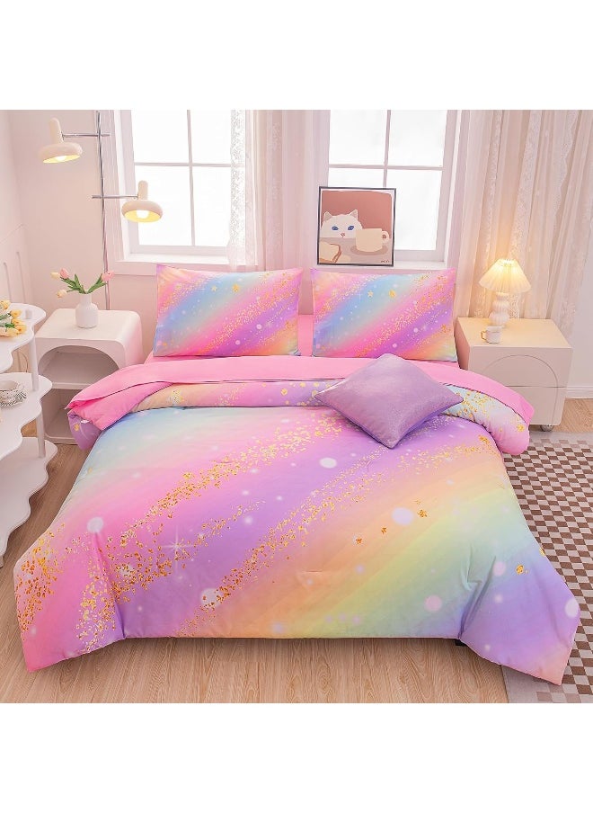 Generic BQH Full Size Bedding Sets Kids Bedding Sets for Girls, Galaxy Bedding 6 Pieces Bed in A Bag Full Size, Glitter Colorful Comforter for Girls  - Image 1