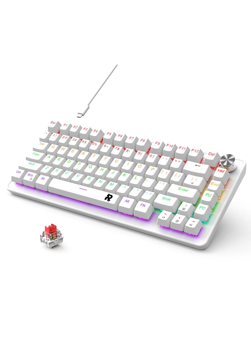 ROCK POW 70% PC Gaming Keyboard, 82 Keys Mechanical Keyboard with RGB Backlit 19 Modes,Volume Lighting Knob, Wired Mini PBT Keycaps for PC Gaming and Working (Red Switch) - Image 1