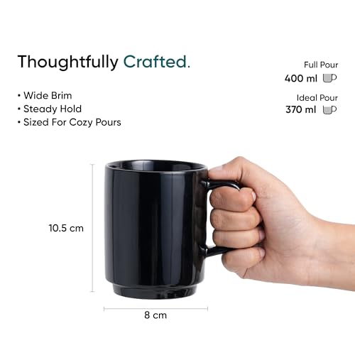 Shay Ceramic Mug, 1 Pc, Black, 300ml | Glossy Finish | Ceramic Coffee Cup | Porcelain | Microwave Safe (Rise Mug - 1Pc - Black) - Image 4