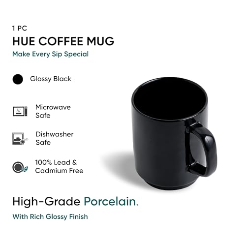 Shay Ceramic Mug, 1 Pc, Black, 300ml | Glossy Finish | Ceramic Coffee Cup | Porcelain | Microwave Safe (Rise Mug - 1Pc - Black) - Image 3
