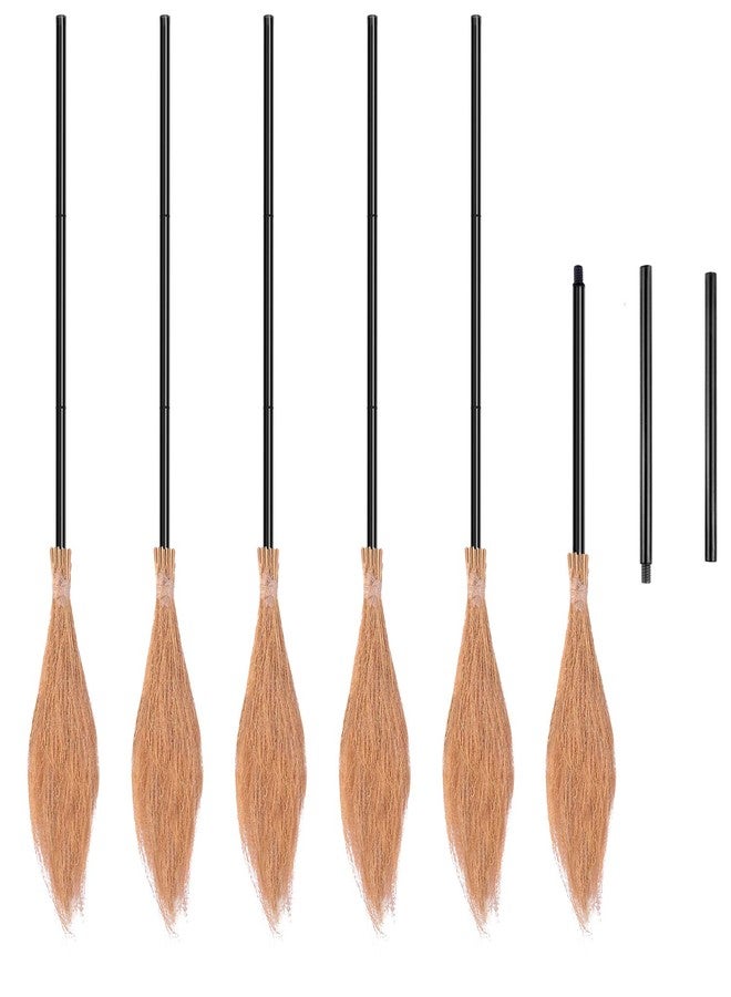Elcoho 6 Pieces Retractable Witch Broom Witch Broomstick Plastic Halloween Straw Thatch Witch Broom Props Party Decoration for Halloween Cosplay Favors - Image 1