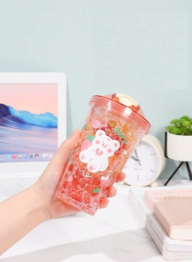 TEMSON Double Wall Cartoon Printed Sipper with Straw,Jelly Freezer Water Sipper for Kids, Acrylic Sipper Bottle with Straw - 450 ML (D - Green)(BB 9018) - Image 4