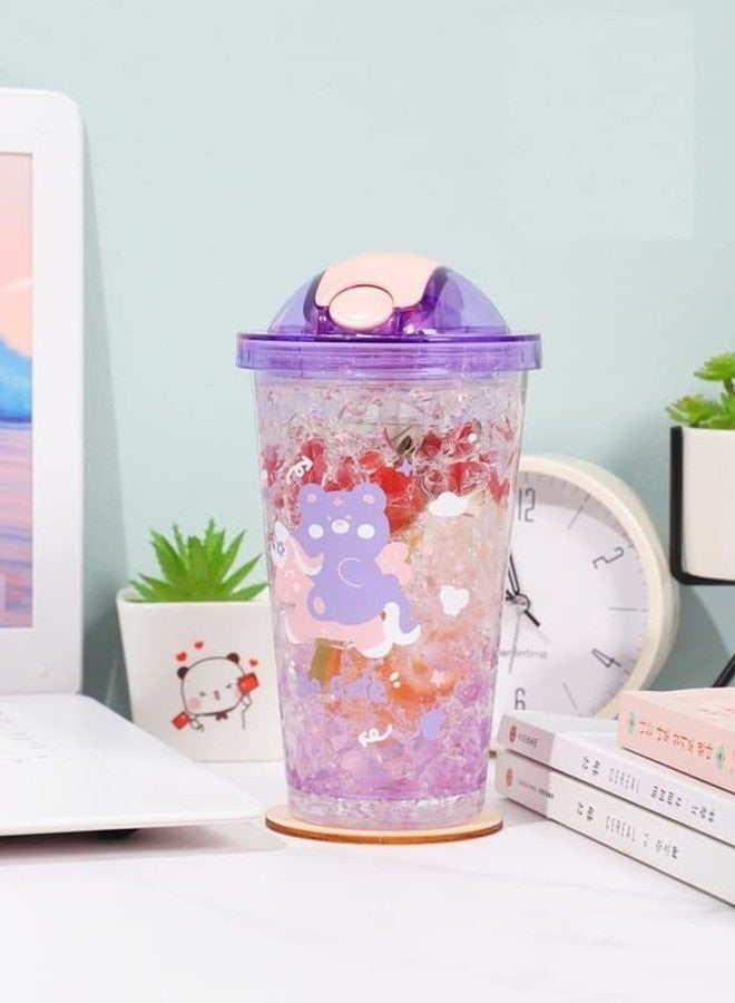 TEMSON Double Wall Cartoon Printed Sipper with Straw,Jelly Freezer Water Sipper for Kids, Acrylic Sipper Bottle with Straw - 450 ML (D - Green)(BB 9018) - Image 5
