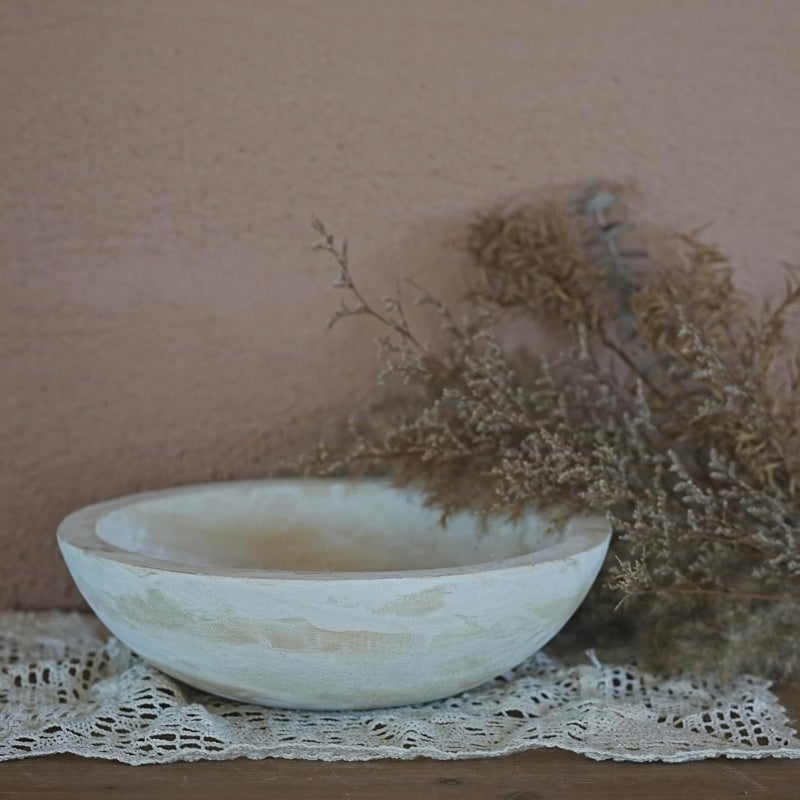 RUIRUICO Hand Carved Wooden Decorative Bowl for Home Entryway Decor, Wood Centerpiece Bowl for Coffee Table Decor, Wood Dough Bowl for Farmhouse Decor (Whitewashed) - Image 2