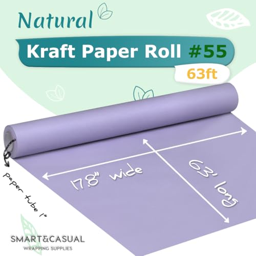 SMART&CASUAL 17.8" x 760" (63') Light Purple Kraft Craft Paper Roll for Gift Wrapping Bulletin Board Bouquet Flower Kids Art Packing Parcel Table Covering 80GSM 55LB (Light Purple, 17.8" x 63') - Image 2