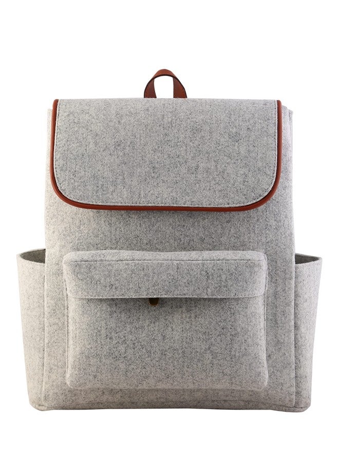 Mysa Felt And Vegan Leather Slim Vintage Designer Fashion Backpack Shoulder Bag Purse Day Bags With Adjustable Straps For Office Work Travel Weekend For Men Women, Whitish Grey, 15 Inches , Large - Image 1