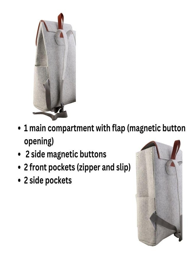 Mysa Felt And Vegan Leather Slim Vintage Designer Fashion Backpack Shoulder Bag Purse Day Bags With Adjustable Straps For Office Work Travel Weekend For Men Women, Whitish Grey, 15 Inches , Large - Image 3
