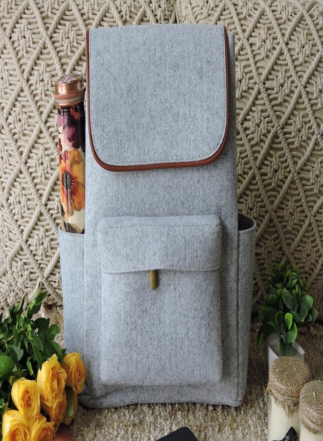 Mysa Felt And Vegan Leather Slim Vintage Designer Fashion Backpack Shoulder Bag Purse Day Bags With Adjustable Straps For Office Work Travel Weekend For Men Women, Whitish Grey, 15 Inches , Large - Image 2