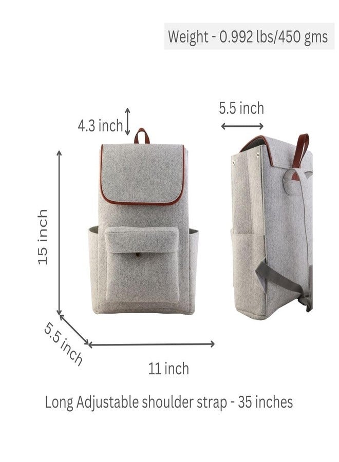 Mysa Felt And Vegan Leather Slim Vintage Designer Fashion Backpack Shoulder Bag Purse Day Bags With Adjustable Straps For Office Work Travel Weekend For Men Women, Whitish Grey, 15 Inches , Large - Image 4